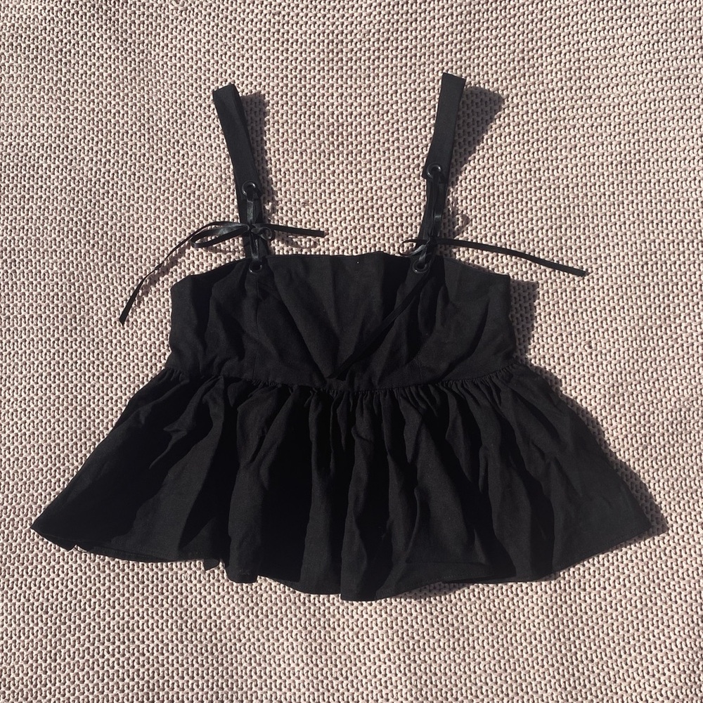 ✰ cropped black babydoll peplum top ✰